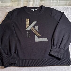Karl Lagerfeld Black Sweater with Gold and Gray Accents